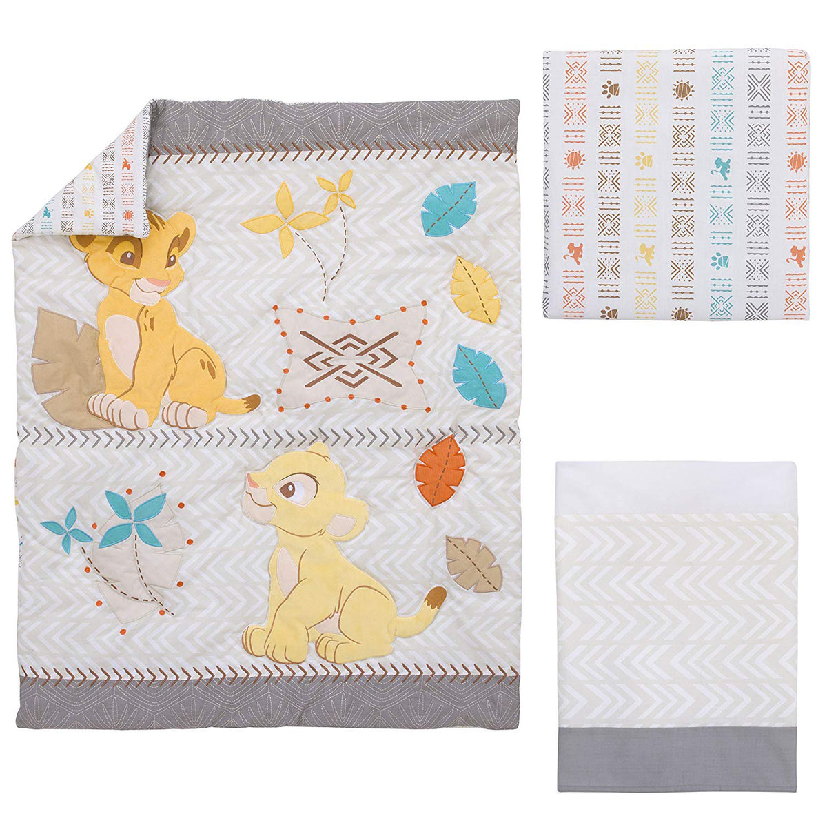 Disney Lion King Simba and Nala 3-Piece Nursery Crib Bedding Set, Ivory/Sage/Grey/Yellow