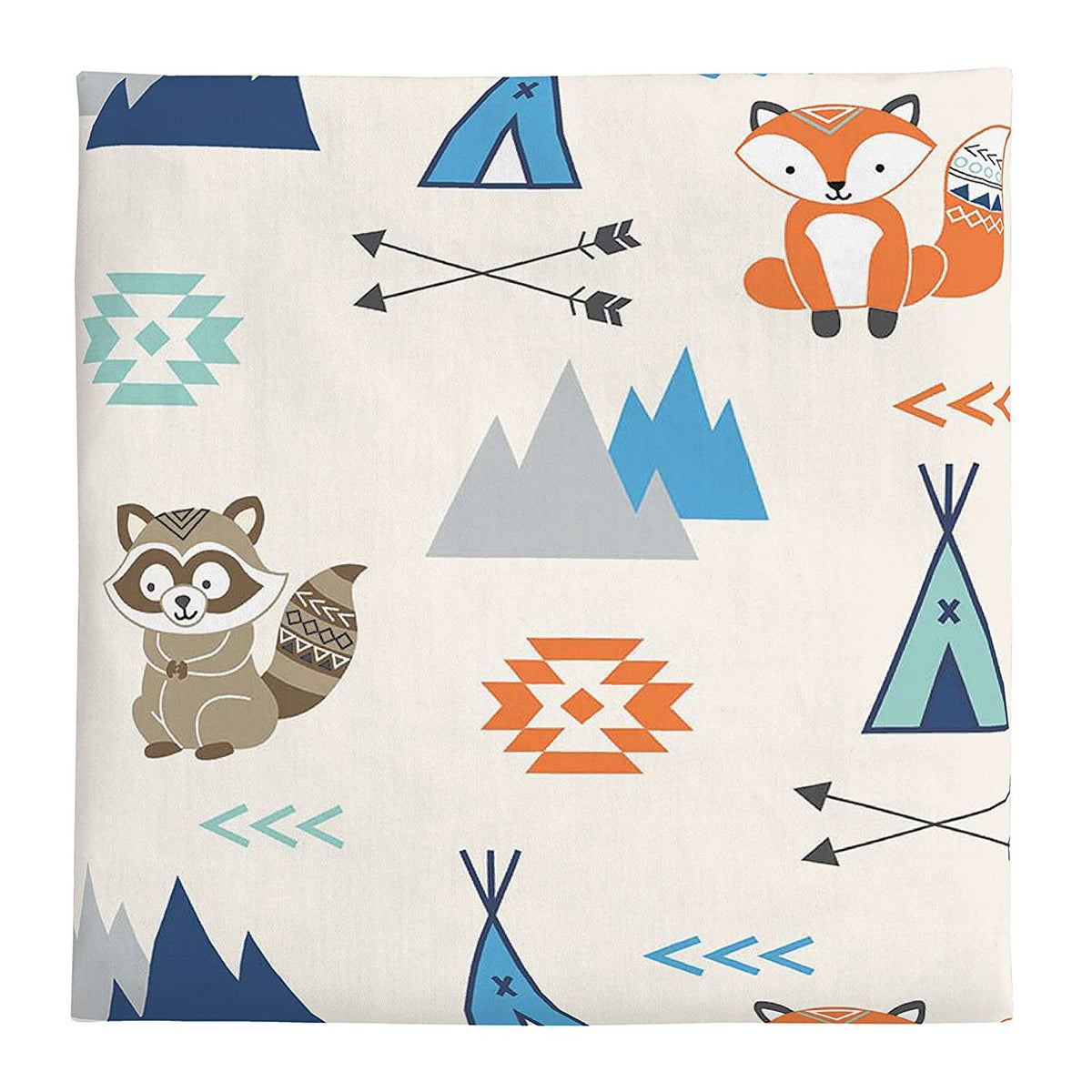 NoJo Aztec Mix & Match 100% Cotton Grey/Fox Fitted Crib Sheet, Navy, Orange, Aqua, Ivory