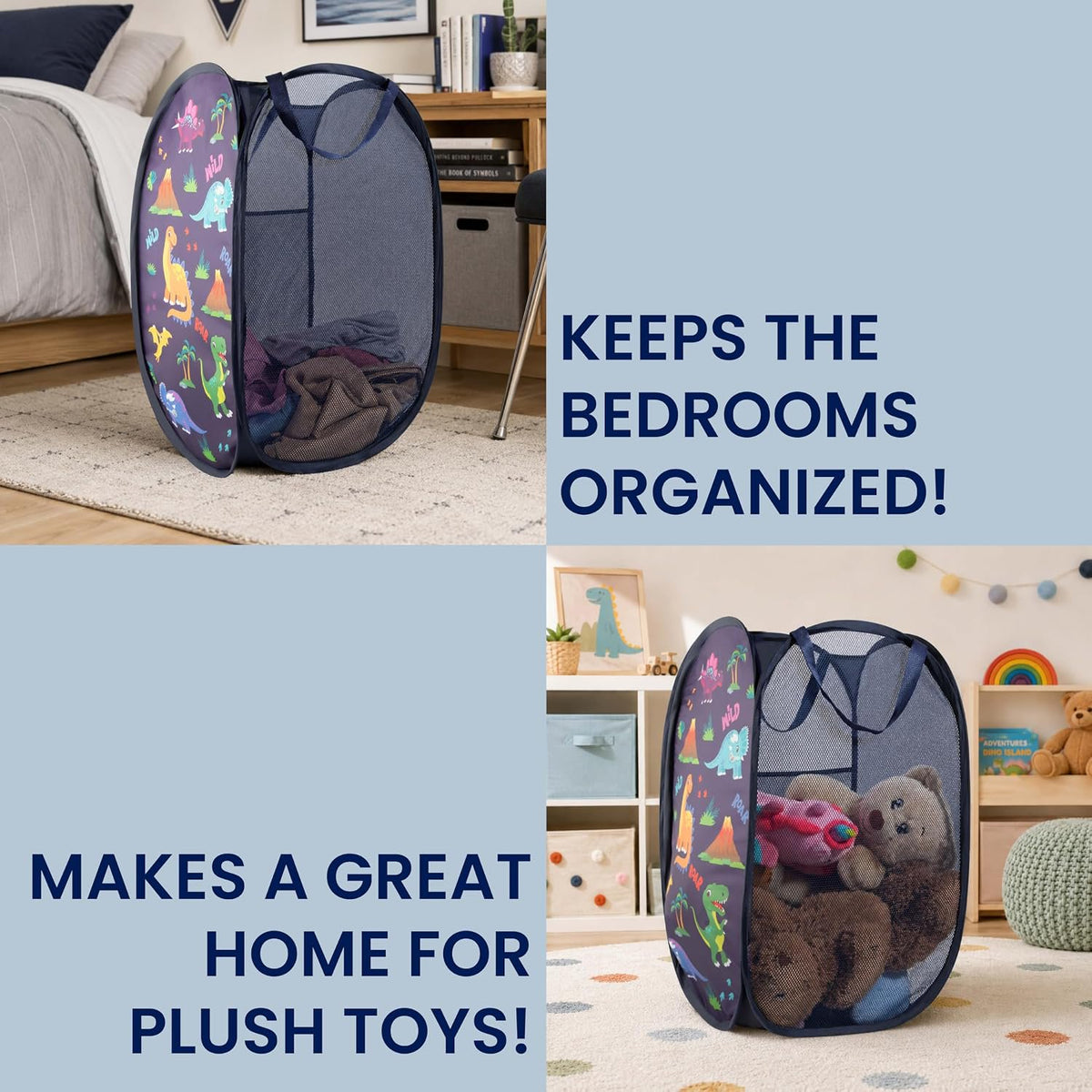 Todays Kids Collapsible Mesh Pop-Up Laundry Hamper - Foldable Laundry Basket with Breathable Mesh, Reinforced Handles and Side Pocket