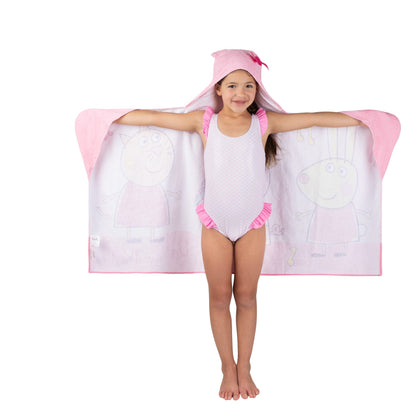 Peppa Pig Kids Bath/Pool/Beach Cotton Terry Hooded Towel Wrap, 24 in x 50 in