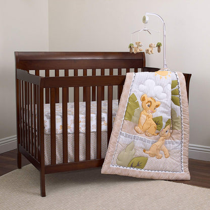 Disney Lion King Simba and Nala 3-Piece Nursery Crib Bedding Set, Ivory/Sage/Grey/Yellow
