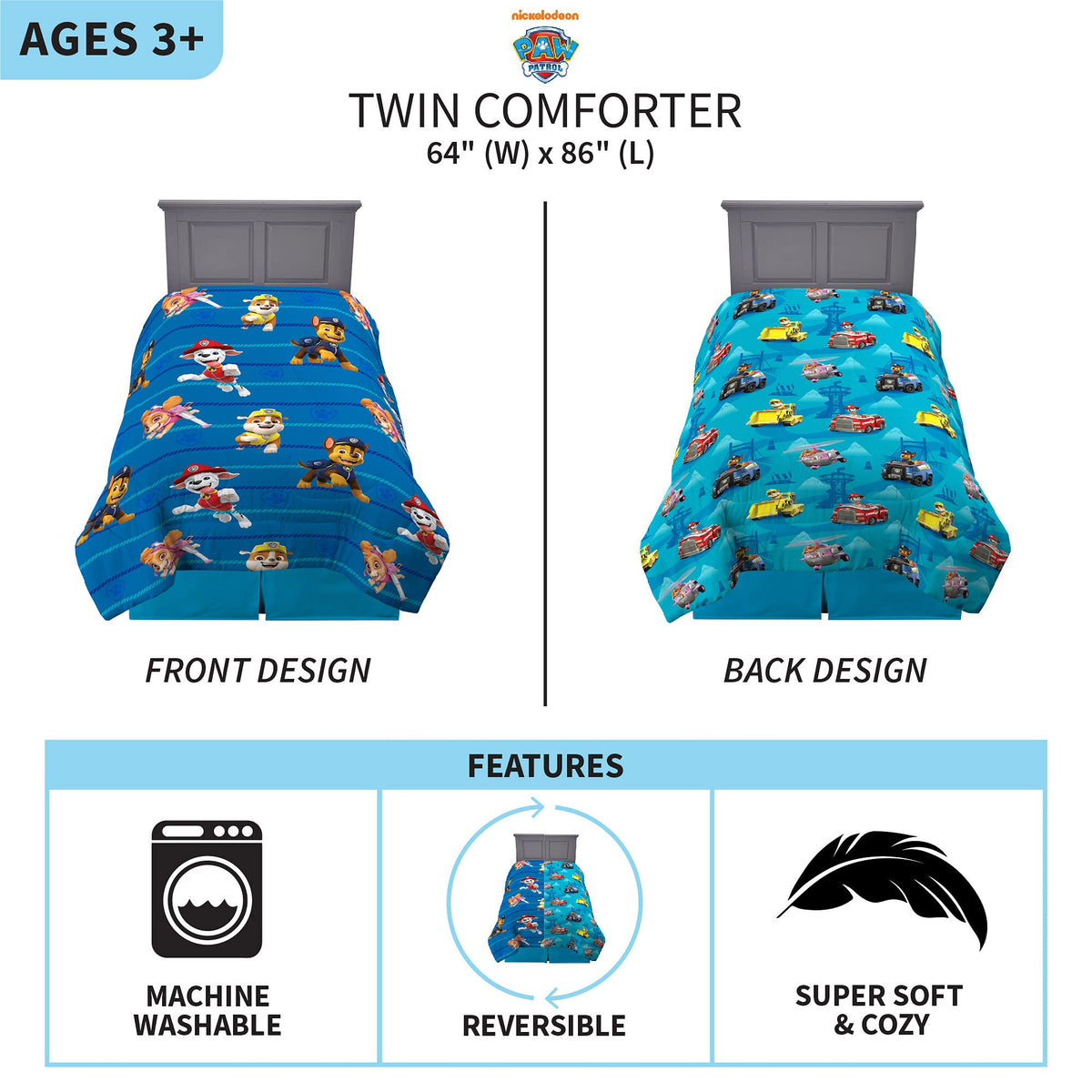 Franco Kids Paw Patrol Twin Size Comforter, (Official) Nickelodeon Product