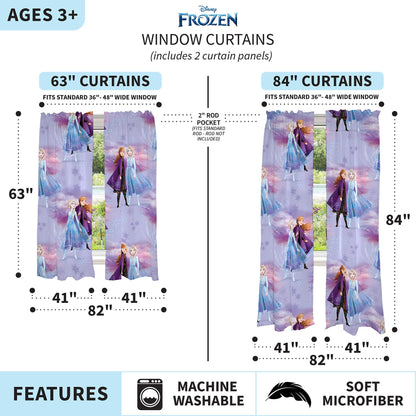 Disney Frozen 2 Room Window Curtains Drapes Set, 82 in x 63 in