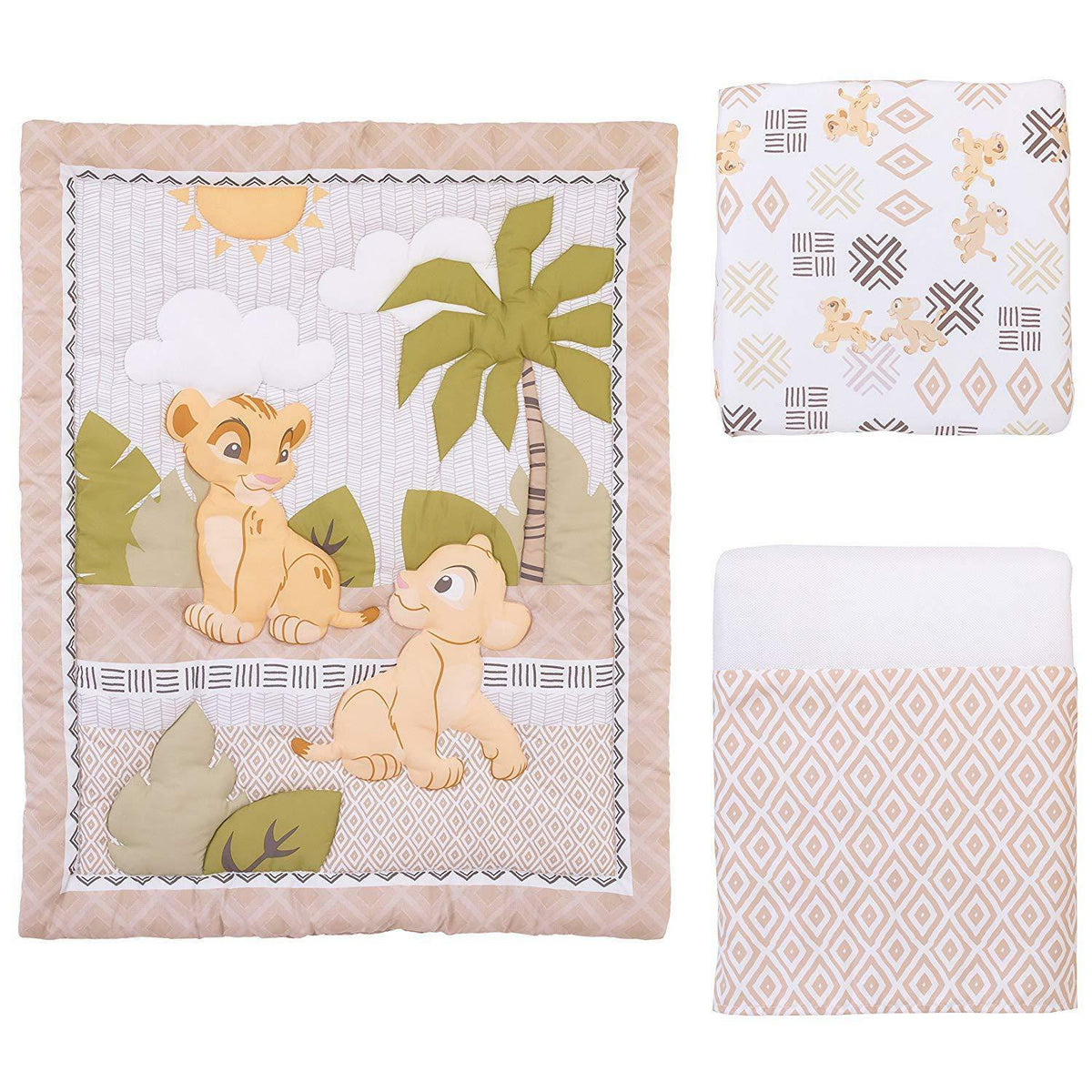 Disney Lion King Simba and Nala 3-Piece Nursery Crib Bedding Set, Ivory/Sage/Grey/Yellow
