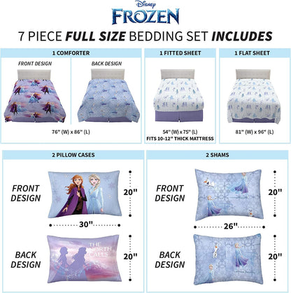 Disney Frozen 2 Kids Bedding 7 Piece Full Comforter and Sheet Set with Shams, Full Size