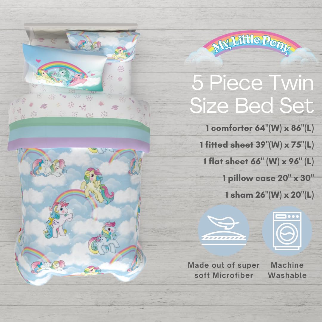 Franco Collectibles My Little Pony Classic Retro Unicorn Rainbow 5-Pc Twin Comforter and Sheet Set with Sham