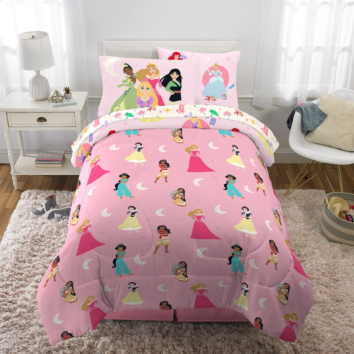 Disney Princess Kids Bedding Twin Comforter & Sheets, 4 Piece Set