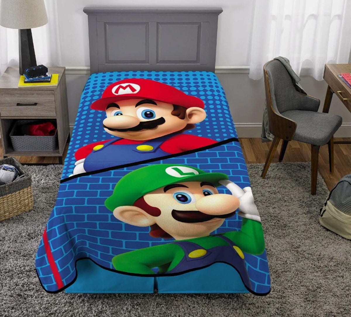 Franco Kids Bedding Super Mario Plush Micro Raschel Twin Size Blanket, 62 in x 90 in