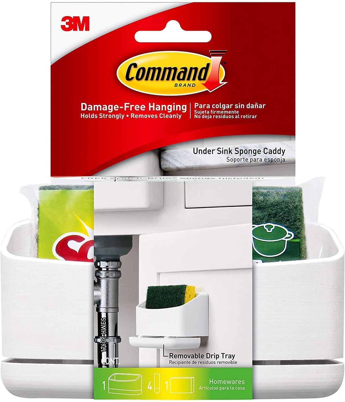 3M Command Under Sink Organizer Set (1 Storage Caddy, 1 Sponge Caddy, 4 Small Wire Hooks)