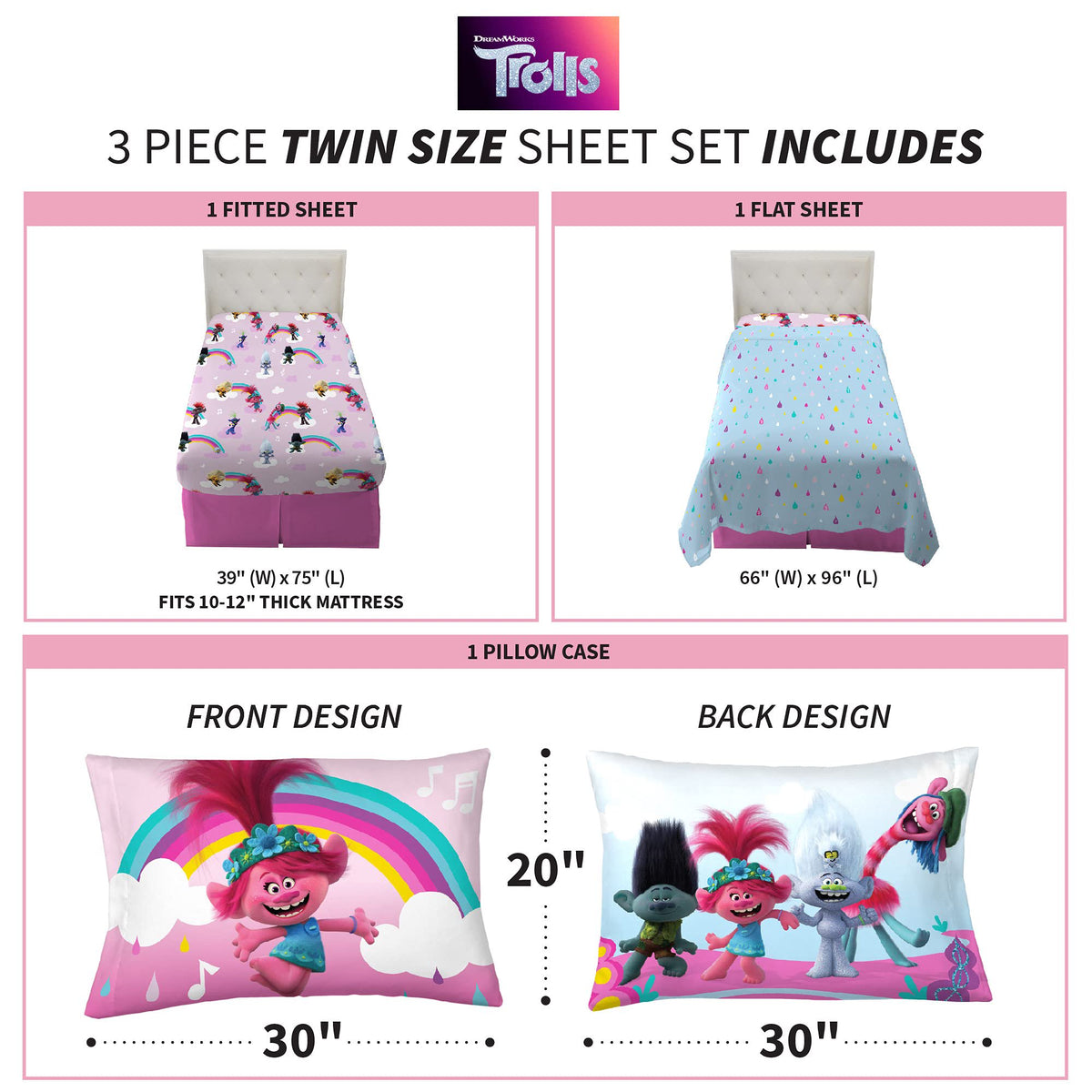 Franco Kids Bedding Trolls World Tour Twin Sheet Set