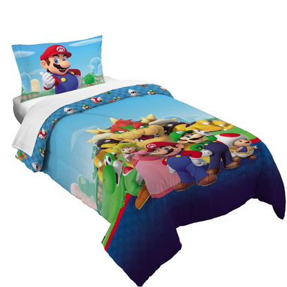 Franco Super Mario Kids Twin/Full Comforter and Pillowcase, 2-Piece Set