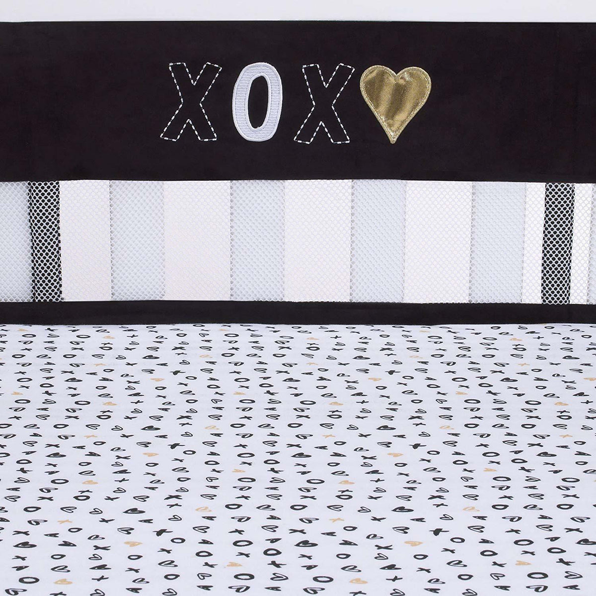 NoJo NoJo - XOXO -Secure-Me Crib Liner, Black, White, Gold