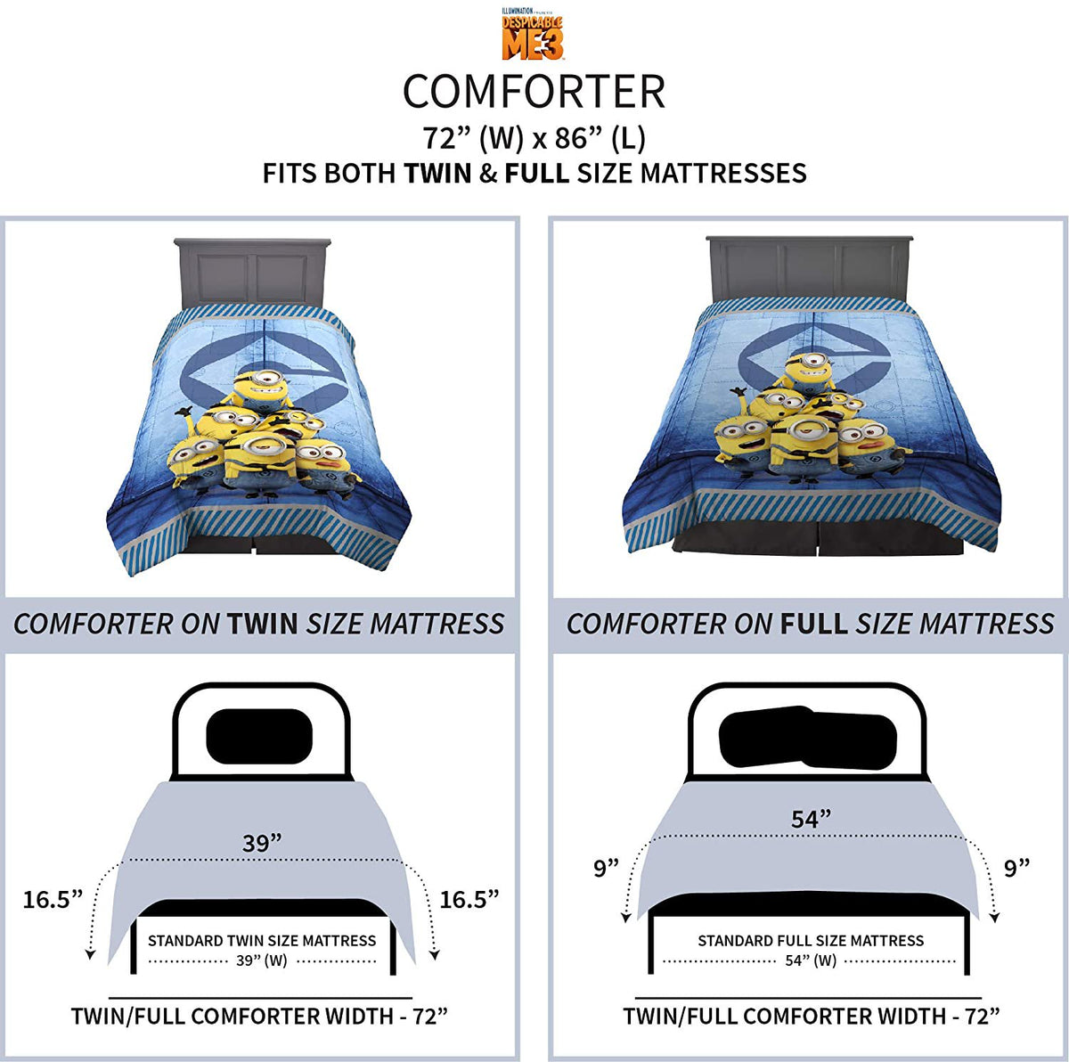 Franco Kids Bedding Despicable Me Minions Twin/Full Comforter, Size 72" x 86"