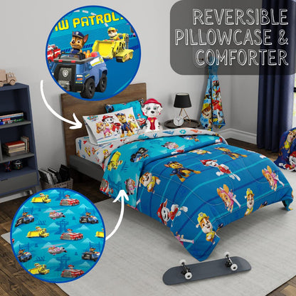 Paw Patrol Kids 5 Piece Twin Comforter and Sheet Set with Sham, By Franco