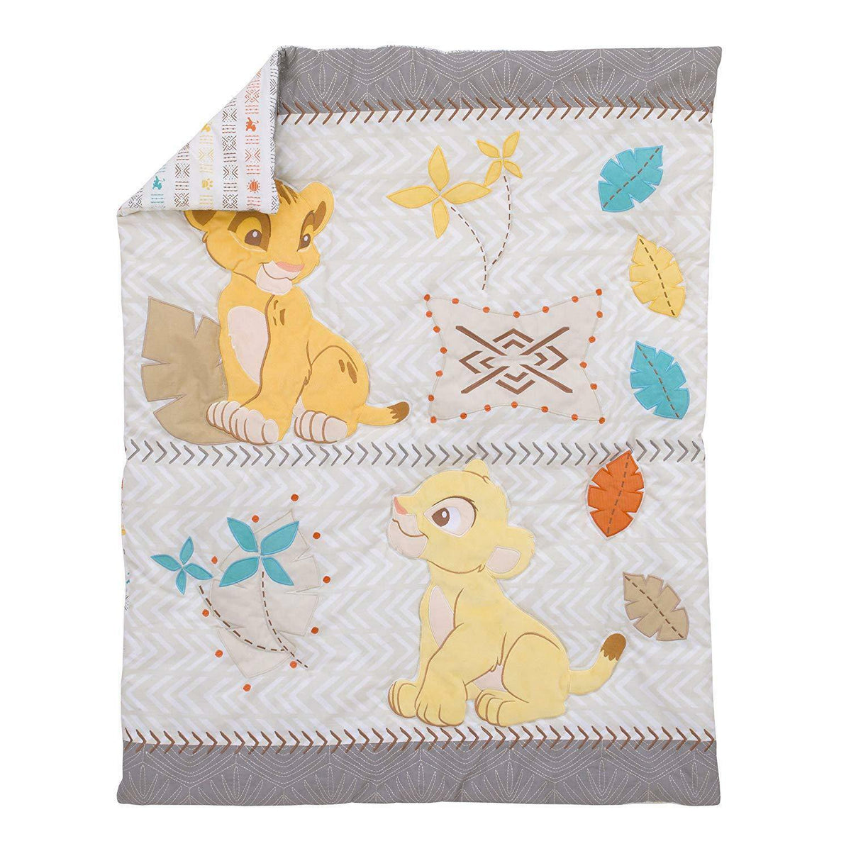 Disney Lion King Simba and Nala 3-Piece Nursery Crib Bedding Set, Ivory/Sage/Grey/Yellow