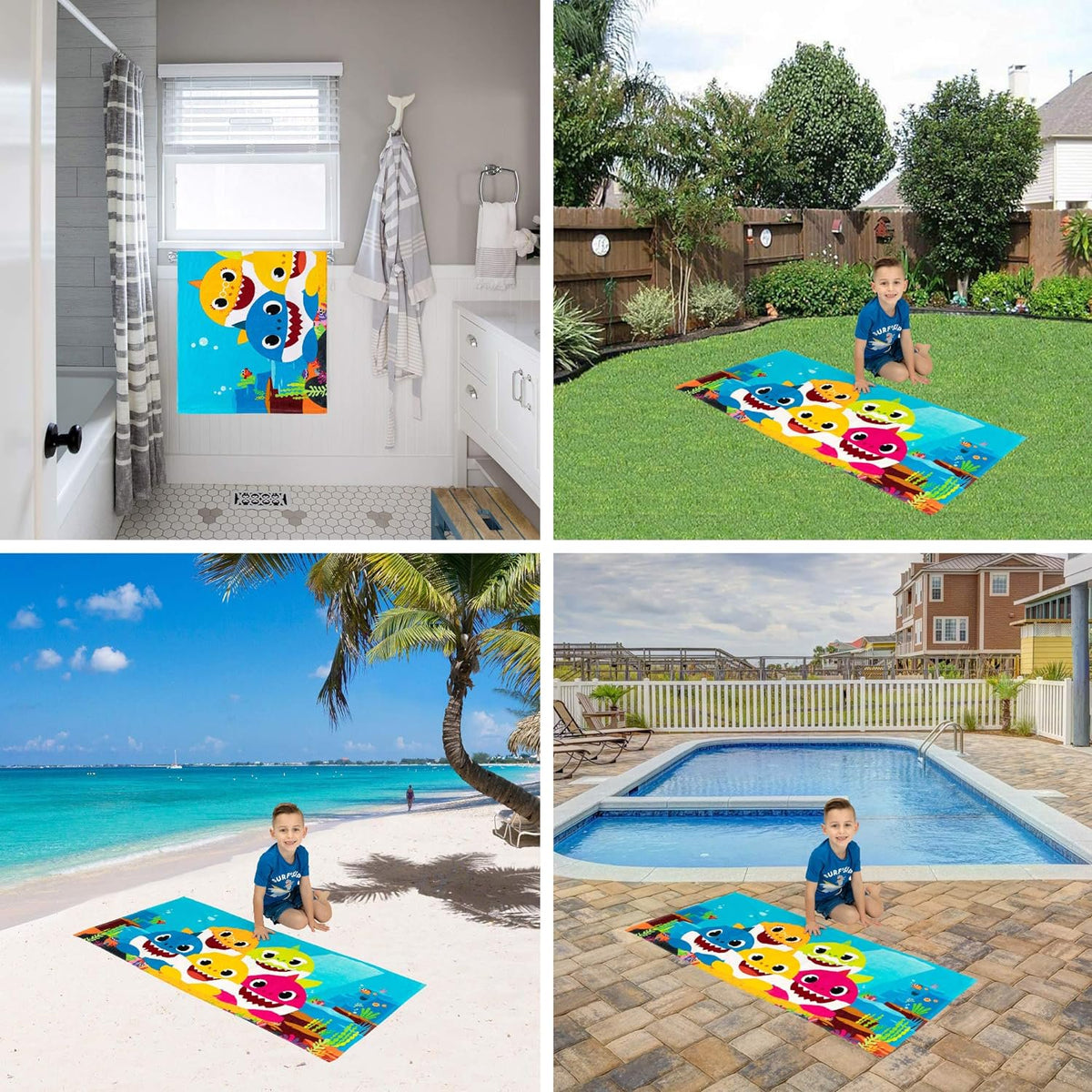 Franco Kids Baby Shark Cotton Bath/Pool/Beach Towel, 58 in x 28 in