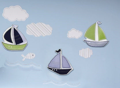 Nautica Kids Zachary 7-Piece Patchwork Sailboats Nursery Crib Bedding Set, Navy/Sage/Light Blue/White