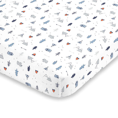 Carter's Explore Baby Bear 4 Piece Crib Bedding Set - Comforter, Cotton Crib Sheet, Dust Ruffle, Changing Pad Cover