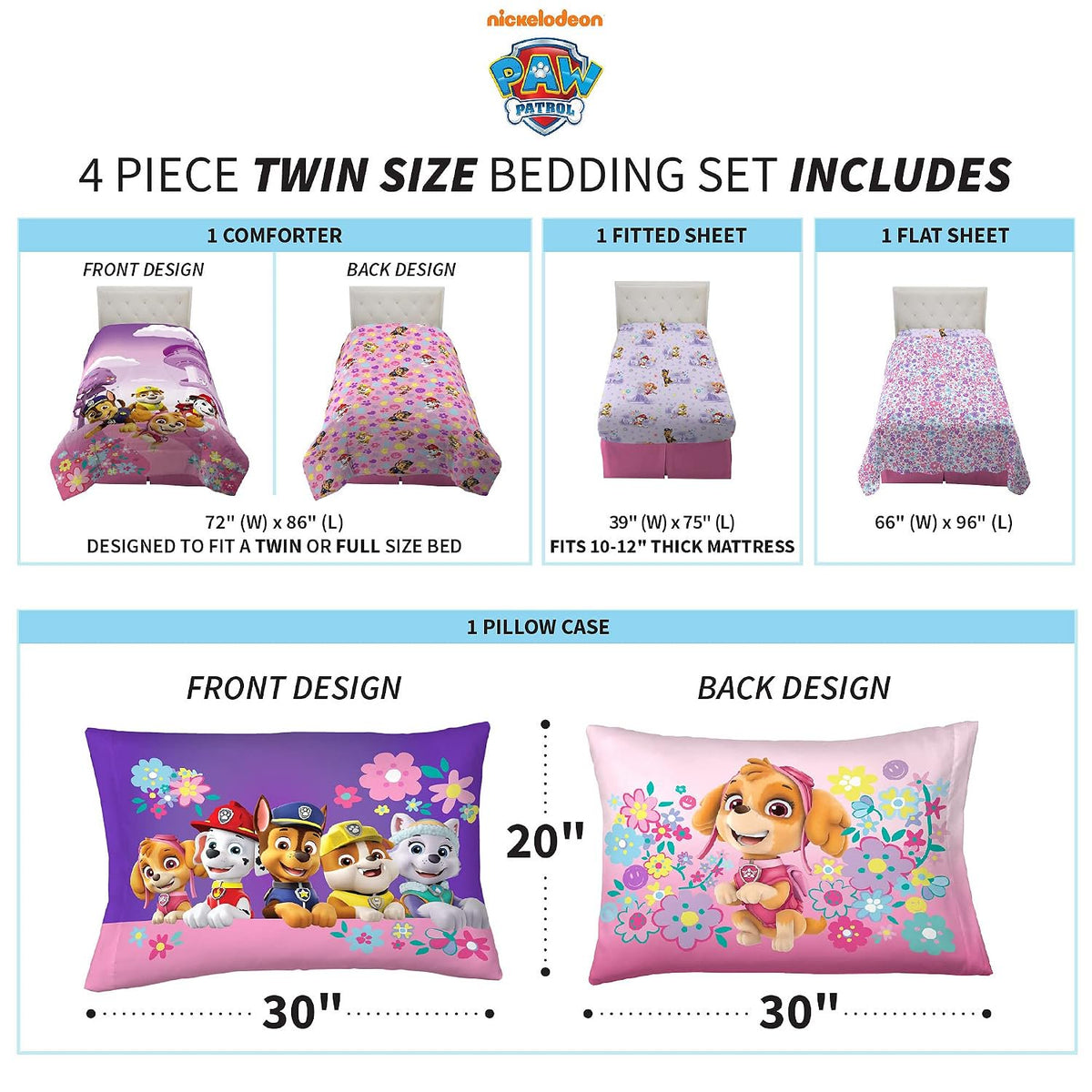 Franco Kids Paw Patrol Girls Twin Comforter and Sheets Set