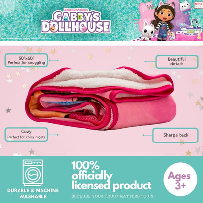 Franco Kids Gabby's Dollhouse Soft Plush Sherpa Blanket Throw, 50 in x 60 in