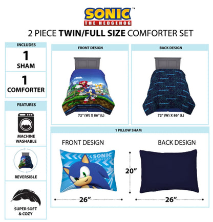 Franco Kids Sonic The Hedgehog 2-Piece Twin/Full Comforter and Pillow Sham Set