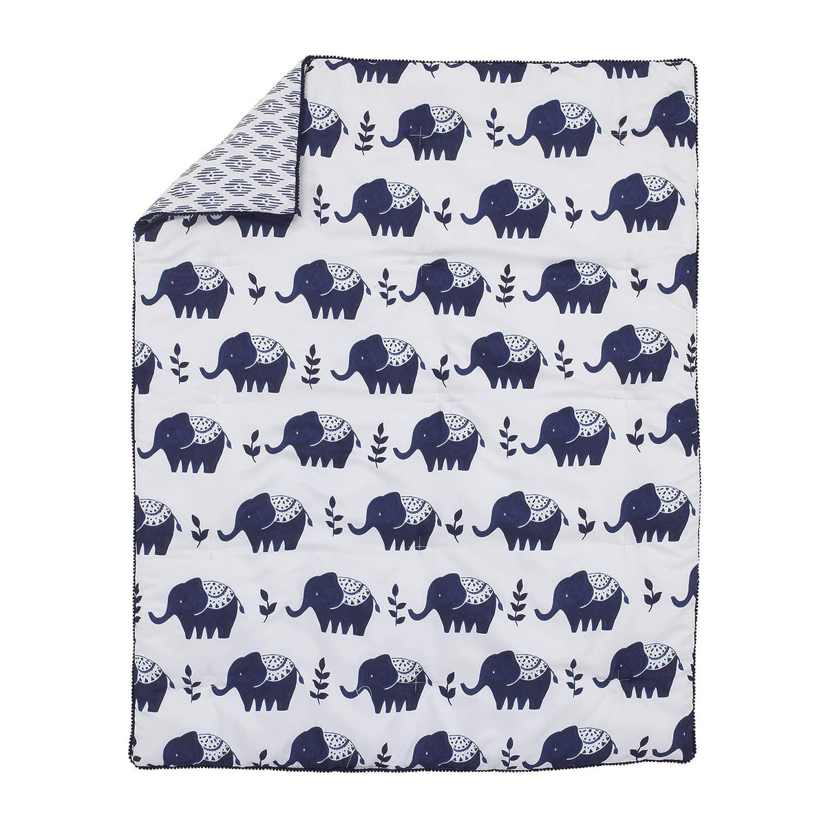 NoJo Indigo Hues Blue and White Elephant 4 Piece Nursery Crib Bedding Set