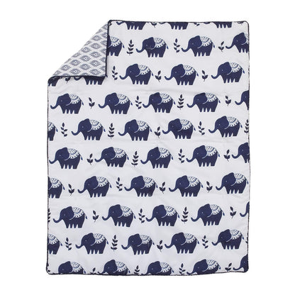 NoJo Indigo Hues Blue and White Elephant 4 Piece Nursery Crib Bedding Set