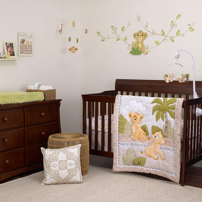 Disney Lion King Simba and Nala 3-Piece Nursery Crib Bedding Set, Ivory/Sage/Grey/Yellow