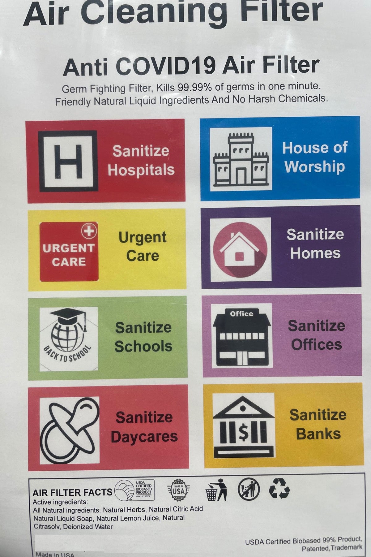 Anti Virus Air Filter - 20" x 30" x 1"