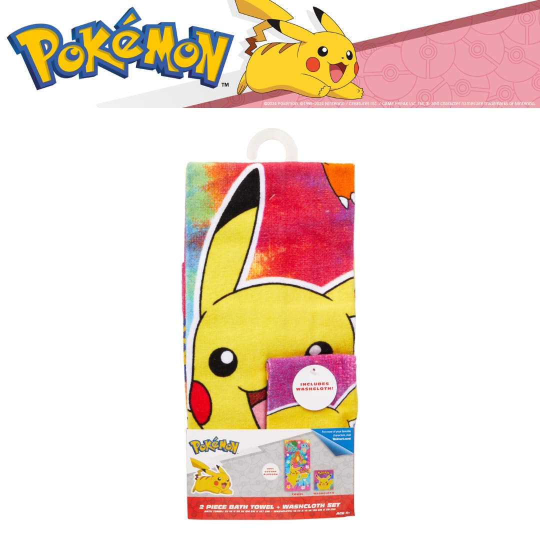 Franco Pokemon Gamer Kids Bath/Pool/Beach Cotton Terry Towel & Washcloth Set, 50 in x 25 in