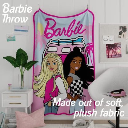 Franco Kids Barbie Super Soft Micro Raschel Throw, 46 in x 60 in