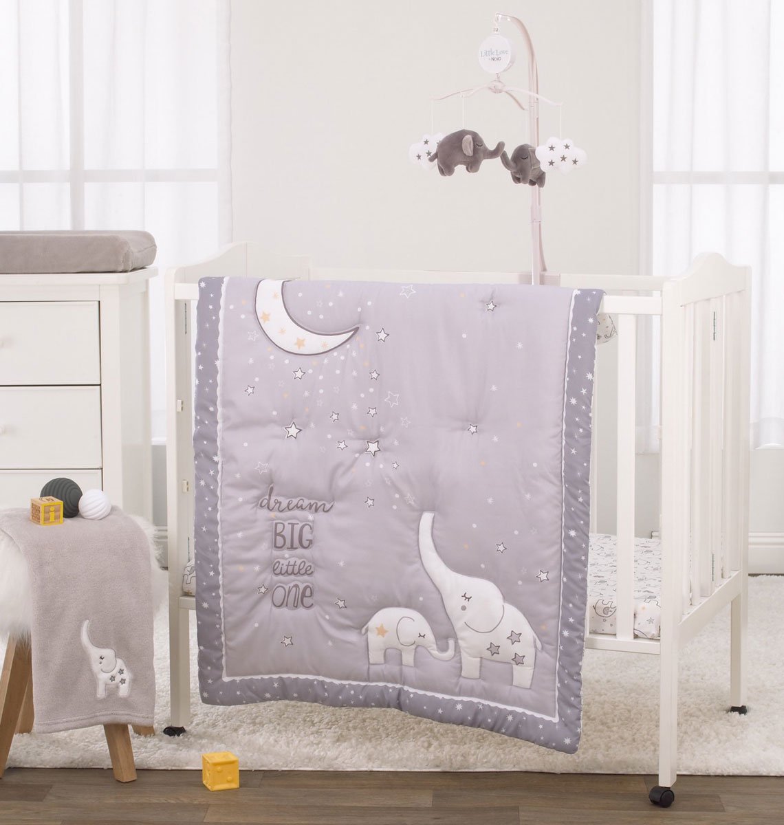 NoJo Dream Big Little Elephant 3 Piece Mini Crib Bedding Set