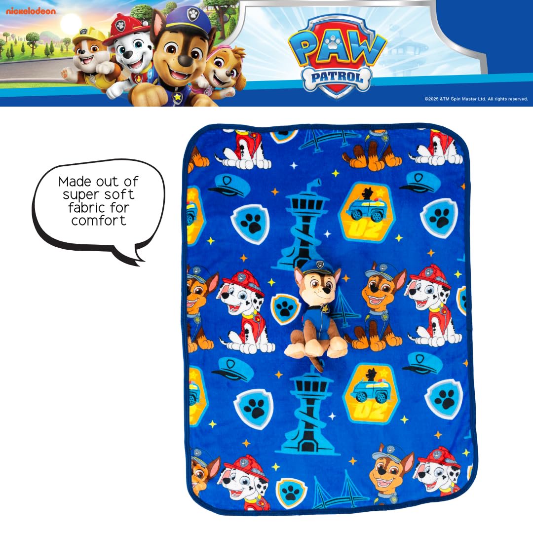Paw Patrol Chase Kids Plush Cuddle Pillow and Throw 2 Piece Set, 40 in x 50 in