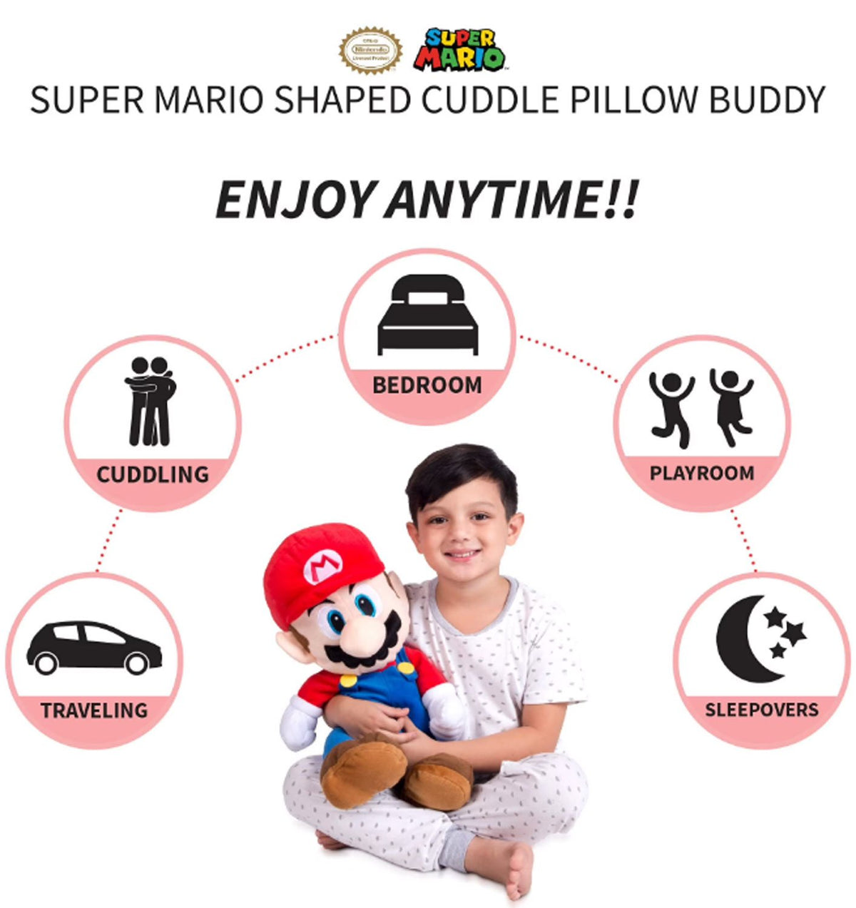 Super Mario Bros. The Real Thing 22-Inch Plush Pillow, Mario Plushie Toy | Decorative Pillows for Bed, Kids Room Essentials, Home Decor Accessories | Video Game Gifts And Collectibles