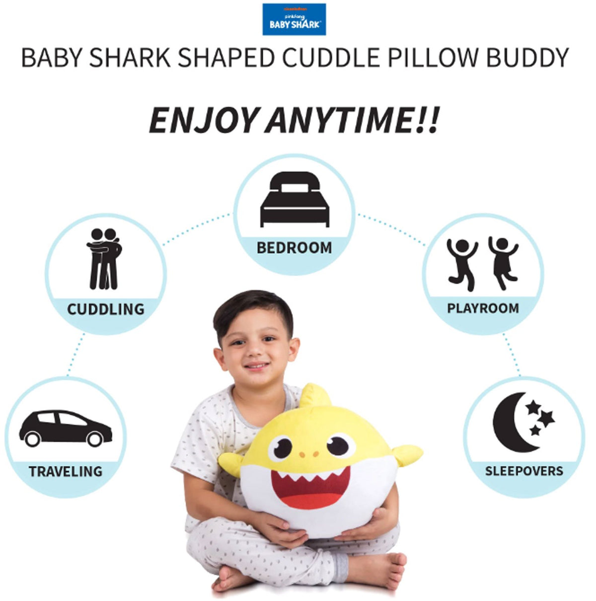 Baby Shark Kids Plush Cuddle and Decorative Pillow Buddy, Yellow 15" Tall