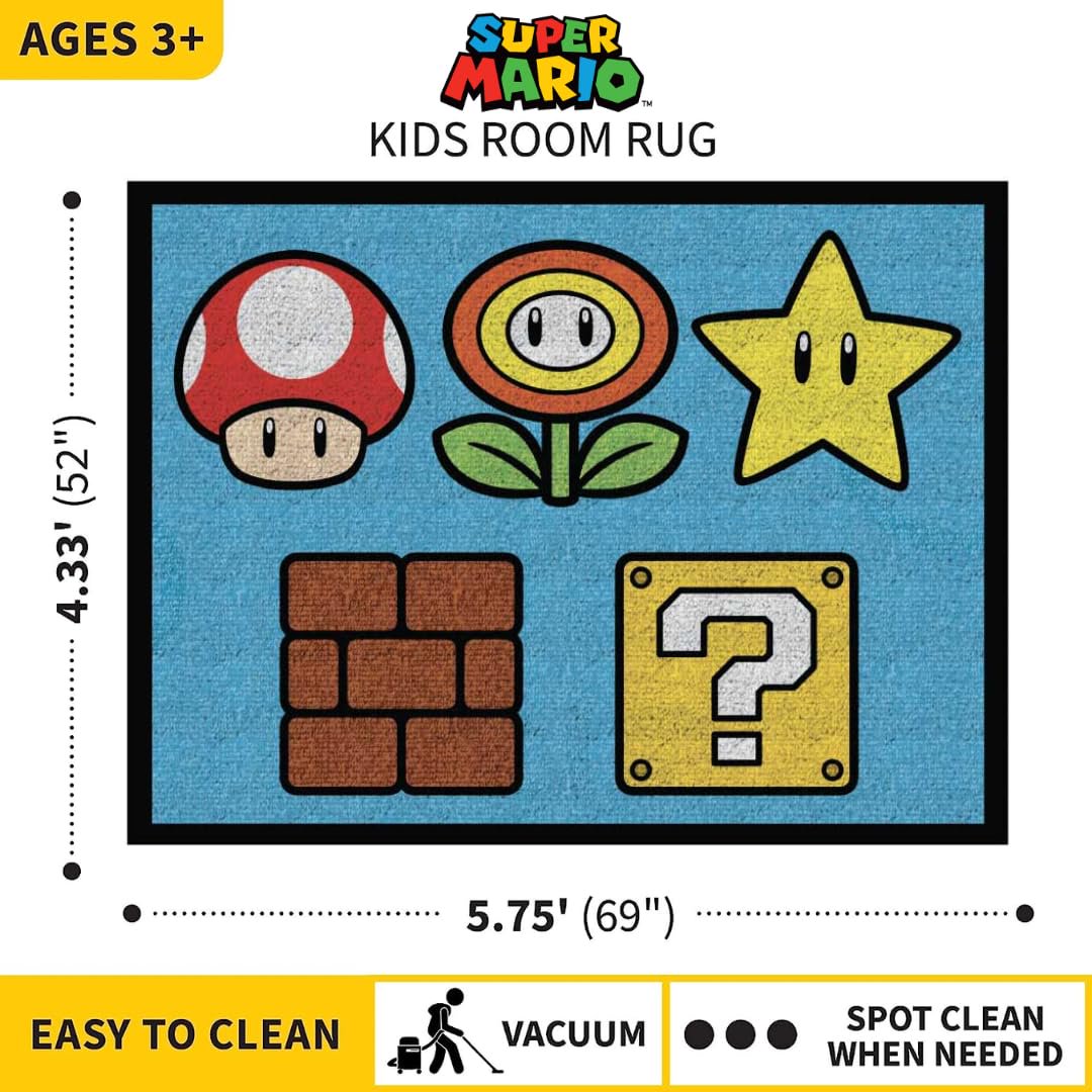 Franco Super Mario Kids Room Area Rug Non Slip, 69 in x 52 in