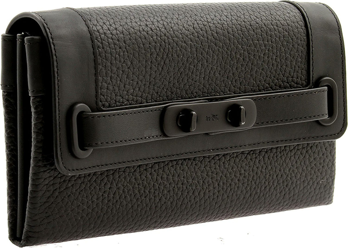 Coach Pebble Leather Swagger Wallet in Black