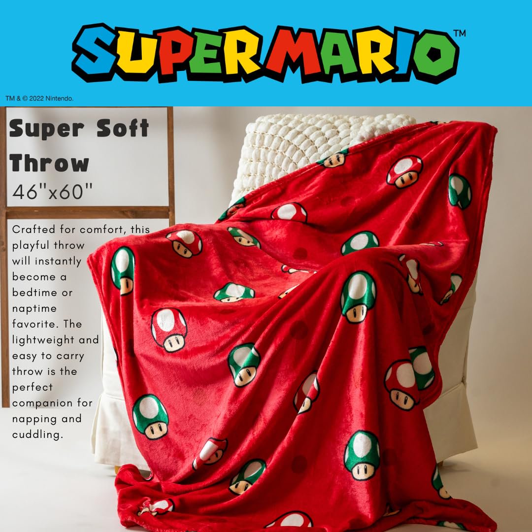 Franco Nintendo Super Mario Gaming Toad Plush Throw Blanket, 46 in x 60 in