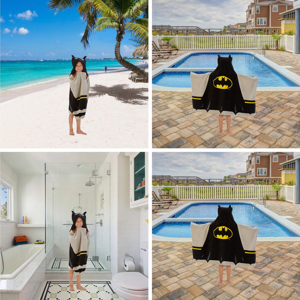 Batman Kids Bath/Pool/Beach Cotton Terry Hooded Towel Wrap, 24" x 50"