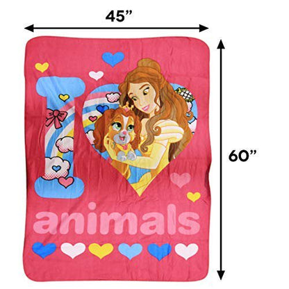 Disney Princess "I Love Animals" Fleece Throw Blanket, 45" x 60"