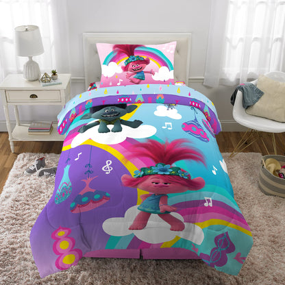 Franco Kids Bedding Trolls World Tour Twin Comforter & Sheet Set, 4 Piece Set