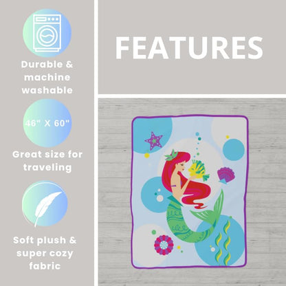Franco The Little Mermaid Ariel Micro Raschel Throw, 46 in x 60 in