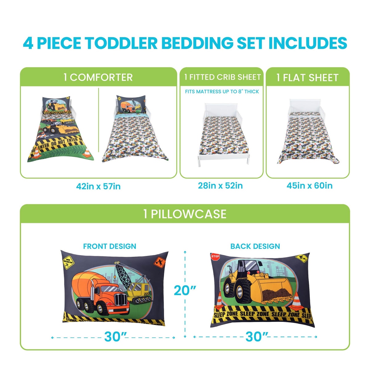 Todays Kids Monster Trucks Toddler Bedding Set for Boys - 4-Piece Toddler Bed Comforter Sets for Boys, Reversible Comforter & Pillowcase, Flat Sheet, Fitted Sheet, Breathable & Super Soft Microfiber