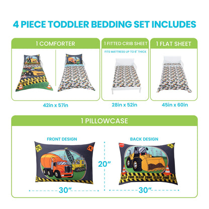 Todays Kids Monster Trucks Toddler Bedding Set for Boys - 4-Piece Toddler Bed Comforter Sets for Boys, Reversible Comforter & Pillowcase, Flat Sheet, Fitted Sheet, Breathable & Super Soft Microfiber