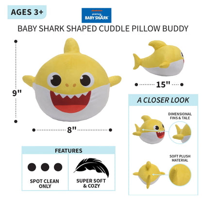 Baby Shark Kids Plush Cuddle and Decorative Pillow Buddy, Yellow 15" Tall