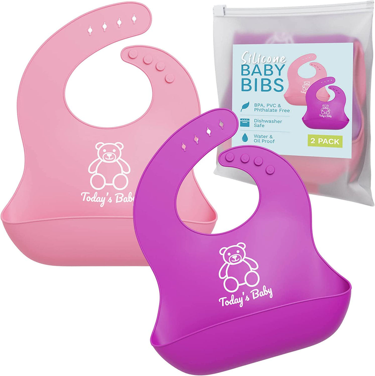 Silicone Bibs for Babies with Food Catcher - 2 Pack Silicone Baby Bib for Boy or Girl - Unisex Infant Bibs, Toddler Bibs