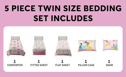 Disney Princess Kids Bedding Twin Comforter & Sheets, 4 Piece Set