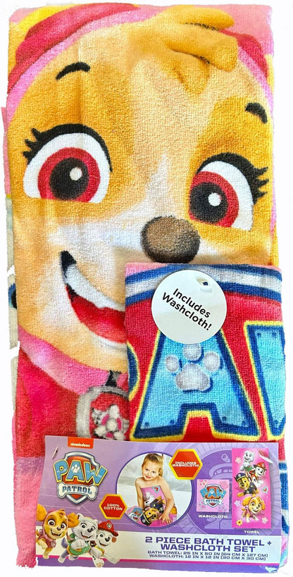 Paw Patrol Skye Girls Cotton 2 Piece Towel and Washcloth Set