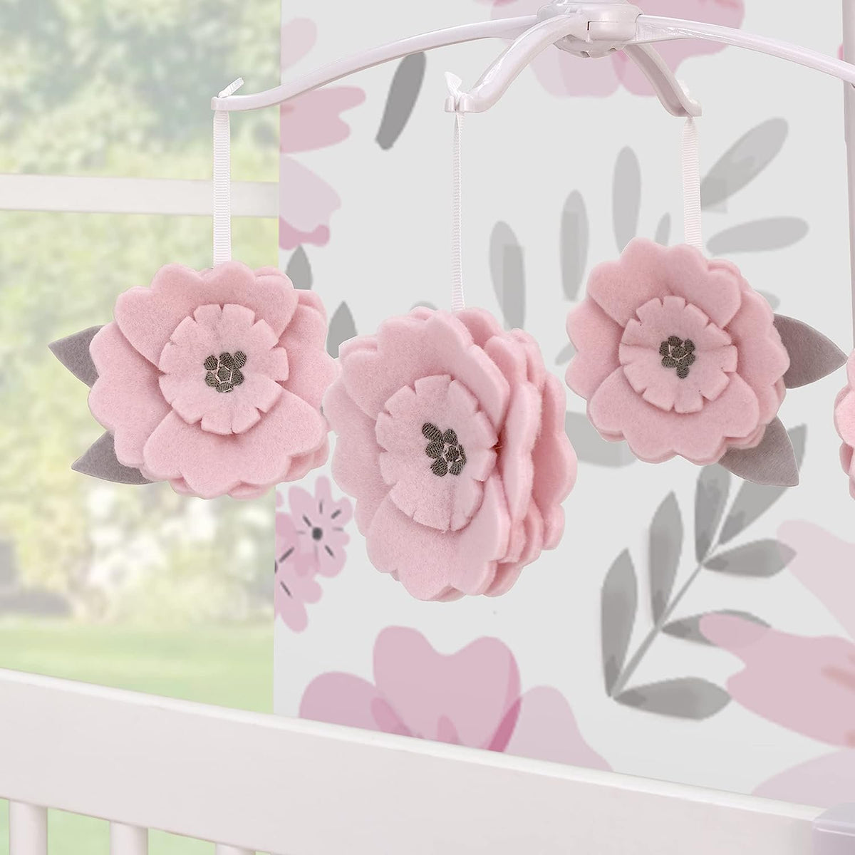 NoJo Beautiful Blooms Pink and Grey Flowers Musical Mobile