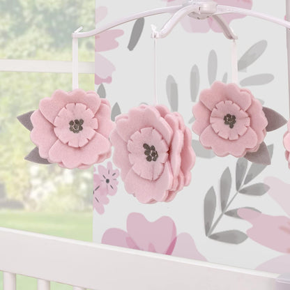 NoJo Beautiful Blooms Pink and Grey Flowers Musical Mobile